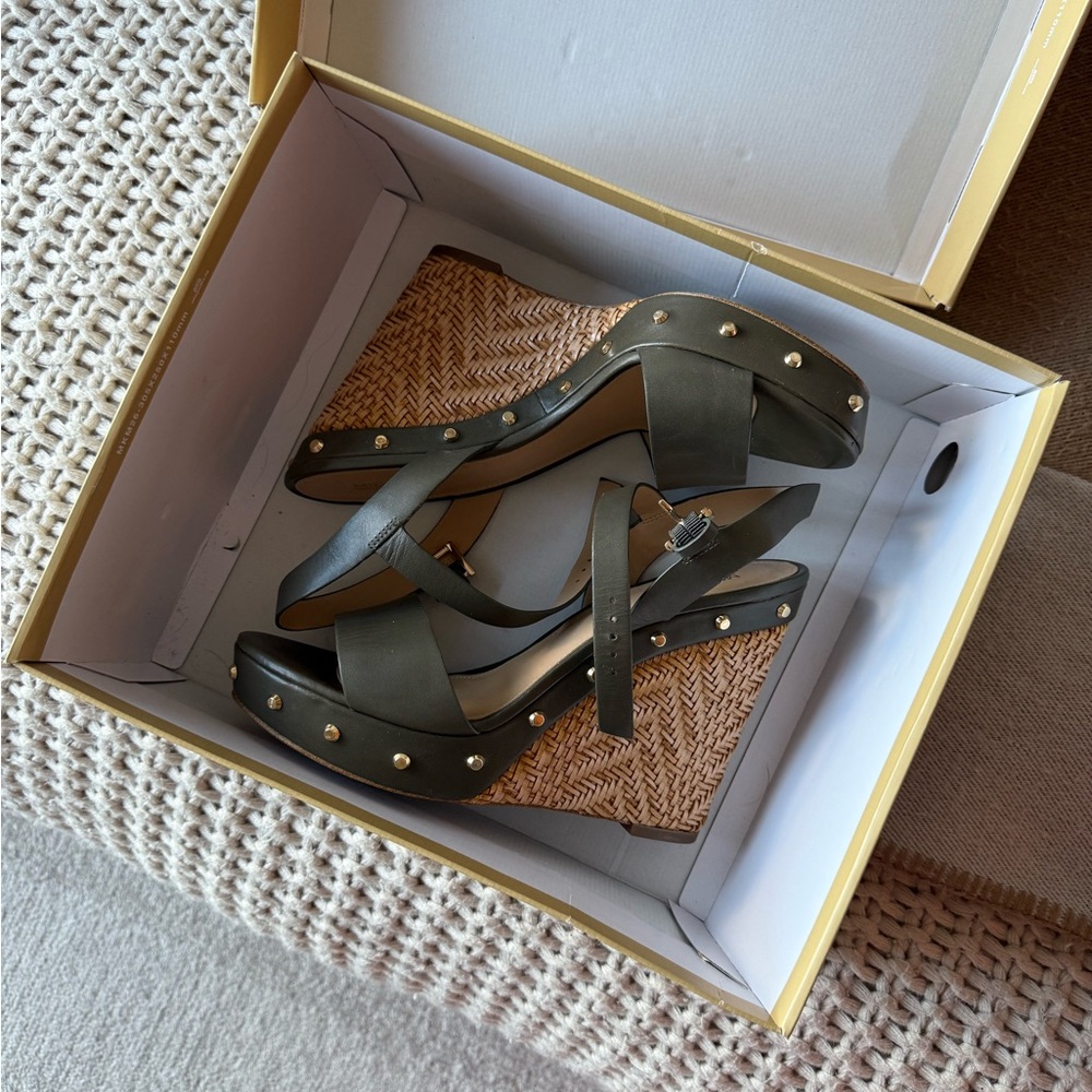 Michael Kors Khaki Wedges with Gold Studs